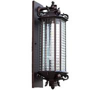 Wmmner Wall Light Chinese Retro Led Aluminum Outdoor Wall Lights Striped Glass Shade Waterproof Rectangle Antique Sand Lantern Wall Sconce Lamp E27 Compatible with Garden Fence Home Decor Wall Lam/One
