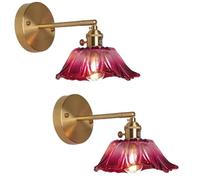 Wmmner Wall Light for Bedroom Bedside Flower-Shaped Glass Lampshade Corridor Decorative Adjustable Gold Light Vanity for Living Room Restaurant Loft W/2 Pcs