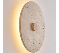 Wmmner Wall Light Japanese Simple Round Interior Sconce Stone Natural Yellow Travertine Lamp Led Decoration in Shops, Bars and Clothing/Natural/M