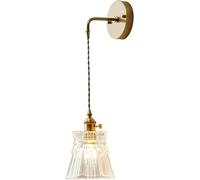 Wmmner Wall Light Long-Line Chandelier Bedroom Bedside Wall Lamps, All-Copper Glass Flower Cup Lampshade Wall Sconces,Led Ceiling Lamp/One Color/14Cm