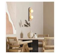 Wmmner Wall Light Retro Natural Stone Art Lamp Three Heads Yellow Travertine Led White Glass Lampshade Atmosphere Corridor Lighting/Warm White (2700-3500K)/2 Heads
