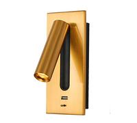 Wmmner Wall Lighting, 3W Led Wall Lamp Contemporary Golden Sconces Light with USB Charging Port & Switch Alumiadjustable Anti Glare Bedside Lighting Fixture [Energy Class A++]/4000K