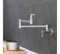 Wmmner Wall Mounted Folding Kitchen Faucet, Double Handle Single Cold,Black/Chrome Plated/a