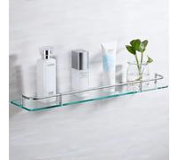 Wmmner Wall Mounted Shower Caddy， Floating Shelving with Fence， Stainless Steel Bathroom Tempered Glass Shelf， Easy to Clean Shower Sh，