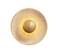 Wmmner Wall Sconces for Bedroom Led Nature Stone 9.8" Wabi Sabi Style Round Travertine Wall Lamp 3000K Indoor Wood Art Decor Wall Lights Japanese Style for Living Room Bedroom Porch Hallw