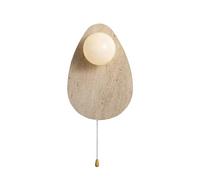 Wmmner Wall Sconces for Bedroom Wabi-Sabi Art Lighting Fixture Nordic Modern Nature Stone Japanese Style Yellow Travertine Wall Lamp with Globe Glass Shade & Pull Switch for Bedroom Livin
