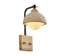 Wmmner Wall Sconces Mid Century Modern Farmhouse Milk Glass with Pull Cswitch Wood Rustic Wall Reading Light Natural Stone Wall Mount Lamp for Bedroom Living Room Bathroom/Log