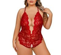 Wmmner Warehouse s Returns Lingerie Set hot Crotchless Mesh Slim Bodycon Stretch Jumpsuit Lingerie Set with Suspenders and Stockings Exquisite Faux Leather/Red/Xxl