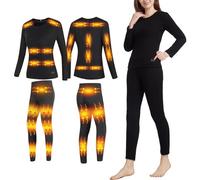 Wmmner Women's Heated Underwear Sets, USB Electric Thermal Heated Long Johns Set, 28 Zones Heating, with 3 Levels Heat Settings, for Winter Hunting Workout Gear/Black/3Xl
