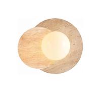 Wmmner Yellow Travertine Wall Sconce, Modern Round Creative Wall Lamp Wood Body Wall Lighting for Living Room Bedroom Balcony Corridor(Walnut)/Original Wood