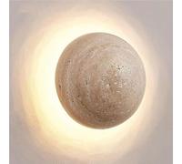 Wmmner Yellow Travertine Wall Sconce, Modern Round Marble Wall Light 3 Color Dimmable Led Wall Lamp for Living Room Bathroom Porch Hallway