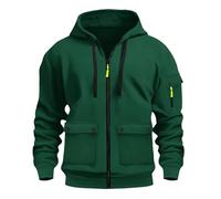 Wmmner Zipper Hoodie Men Fashionable Contrast Zipper, Multiple Pockets Draw Stdelicate Sweatshirt Trendy Casual Comfy Fall Outdoor Long Sleeve Tops Jumper/Blackish Green/L