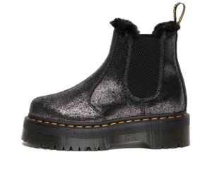 (WMNS) Dr. Martens 2976 Faux Fur-Lined Metallic Platform Chelsea Boots 'Black' 27956012 6
