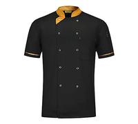 WMOFC Short Sleeve Essential Kitchen Jacket,Double-Breasted Stud Fastening Chef Jacket,Unisex Cook Kitchen Working Uniform Top,Black,XXL