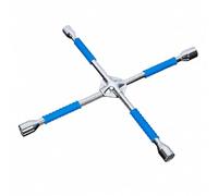 Wmqbjta 20-Inch Cross Wrench with Four Socket Ends High-Leverage Wrench with Rubber Grips Portable Wheel Lug Nut Removal Tool for DIY Mechanics, Blue