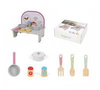 Wmqbjta Children Play Kitchen Wooden Play Kitchen Set Toy Kitchen Cooking Playset With Pot Pan Board And Hanging Hooks Suitable for preschool classroom, Small, Pink