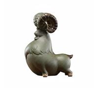 Wmqbjta Decorative Figurine Ceramic Sheep Statue Animal Ornament Tabletop Sculpture With Curved Antlers And Textured Glaze Chinese Symbolism Suitable for, Bronze Green, L