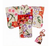 Wmqbjta Doll Kimono Costume Set With Wide Sleeve Outer Skirt Piece Accessory Pouch Woven Pattern Cloth suitable for OB11 and 1/12 BJD Display Themed Scenes Collectors , Off-white