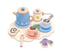 Wmqbjta Play Kitchen Playset Rounded Wooden Afternoon Tea Play Set Textured for Young Children, Blue