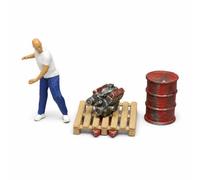 Wmqbjta Toy Figurine Set Miniature Figures Engine Parts Jack Diorama Accessories 3D Printed Detailed Parts Aged Appearance suitable for model car displays, Red, Figure + Aged Paint Set (Red)