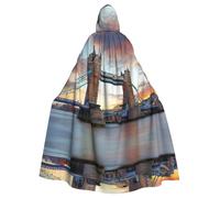 WMSYJHLA Historic Old Tower Bridge London Halloween Unisex Hooded Cloak Cape Robe Christmas Fancy Dress Costumes For Adults Vampire Witch