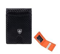 WMUVAZA Small Men's Wallet, Credit Card Holder, RFID Blocking Men's Wallet, Slim RFID Blocking Carbon Fiber Wallet, Gift for Men, Black Orange, Black, CM