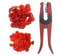 WMYCONGCON 100 Sets Livestock Ear Tags Identification Tags Round Shape 1-100 Numbered with 1 PCS Pliers Applicator for Goats Sheep Pigs Dogs Red Livestock Ear Tag Blank Tags (Red)