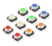 WMYCONGCONG 10 PCS Light Emitting Diodes Momentary Tactile Tact Push Button Switch 12 mm x 12 mm x 7 mm Red White Yellow Blue Green