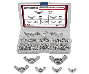 WMYCONGCONG 105 PCS Wing Nuts Stainless Steel Butterfly Nuts Assortment Kit M3 M4 M5 M6 M8 M10, 304 Stainless Steel