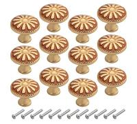 WMYCONGCONG 12Pcs Cabinet Knobs, 1.2" Diameter Vintage Dresser Handles Drawer Round Knobs with Screws, Zinc Alloy Floral Pattern Wardrobe Door Single Hole Pull Handle Knobs (Amber Red)