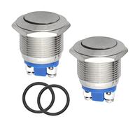 WMYCONGCONG 2 PCS Momentary Push Button Switch 19mm Waterproof Metal Flat Top 250V 3A 1NO