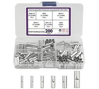 WMYCONGCONG 200 PCS Non-Insulated Butt Connectors Assortment Kit 24-8 AWG Uninsulated Electrical Wire Ferrule Cable Crimp Terminal Kit for Electrical Splice DIY