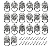 WMYCONGCONG 20Pcs 1.56" x 2.68" Antique Lion Head Pulls Classical Dresser Knobs Zinc Alloy Drawer Ring Handles with Screws for Drawer Dresser Wardrobe Cabinet Kitchen Cupboard Jewelry Box (Silver)