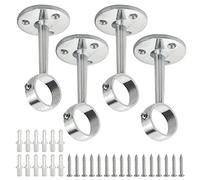 WMYCONGCONG 4PCS Shower Curtain Rod Bracket Ceiling Mount Pole Holder 1 Inch(25.5mm) Diameter Metal Closet Rod Support Shelf Bracket Heavy Duty Wardrobe Flange Pole Socket with Screw Kit, Silver