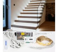 WMYYLX Intelligent Motion Sensor Stair Light Kit, 16 Stairs LED Stair Lighting Complete Set with Daylight Sensor, Power Supply and 1m Light Strip for Indoor Stairs (16 Levels of White Light (4000K))