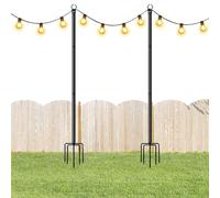 WMYYLX String Light Poles, 2Pcs Outdoor Light Poles with 5-Prong Base, 2.4m/7.87Ft Garden Festoon Lights Pole for Garden, Backyard, Patio (A)