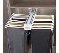 WMYYZYQ Extendable Pull Out Pants Rack for Closet - Space Saving Wardrobe Valet Rod with 10/11/22 Arms, Double Row Damping Rails, Side/Top Mount Clothes Hange,Off-white-58.5x46cm