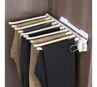 WMYYZYQ Extendable Pull Out Pants Rack for Closet - Space Saving Wardrobe Valet Rod with 10/11/22 Arms, Double Row Damping Rails, Side/Top Mount Clothes Hange,Off-white-35x46cm
