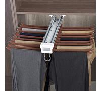 WMYYZYQ Extendable Pull Out Pants Rack for Closet - Space Saving Wardrobe Valet Rod with 10/11/22 Arms, Double Row Damping Rails, Side/Top Mount Clothes Hange,Brown-58.5x46cm