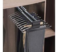 WMYYZYQ Pull Out Pants Rack - Extendable Double Row Trousers Hanger with Damping Rails, Closet Valet Rod for Scarves, Clothes, Towels - Top Mount 11/22 Arms S,Black-35x46cm/13.7x18in