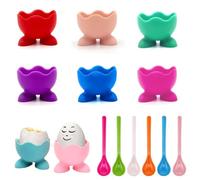 Wmzjnljy 6pcs Set Egg Cups and 6pcs Spoons Boiled Egg Holder Kitchen Silicone Egg Cups Set Egg Cups Colorful for Kitchen Boiled Eggs Breakfast Stack and Egg Cups Holders (Cup + Spoon)(Z121-12)