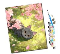 WMZPOY DIY Paint by Numbers Cats Under The Cherry Blossom Tree with Paint Brushes and Acrylic Painting Kit 16x20 Inch for Kids and Adults Beginner Gifts-Frameless