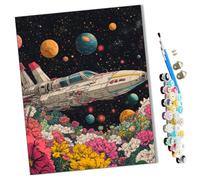 WMZPOY DIY Paint by Numbers Colorful Planet Rocket and Flowers with Paint Brushes and Acrylic Painting Kit 16x20 Inch for Kids and Adults Beginner Gifts-Frameless