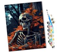 WMZPOY Paint by Numbers A Skeleton Maple Leaves and Trees (2) Abstract for Adults and Kids DIY Oil Painting Gift Kits Pre-Printed Canvas Art Home Decoration 16x20 inch Frameless