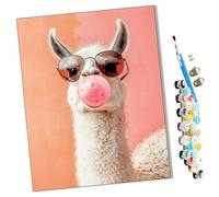 WMZPOY Paint by Numbers Alpaca Blowing Bubble Gum Abstract for Adults and Kids DIY Oil Painting Gift Kits Pre-Printed Canvas Art Home Decoration 16x20 inch Frameless
