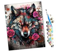 WMZPOY Paint by Numbers Black Wolf and Rose,Steampunk (7) Abstract for Adults and Kids DIY Oil Painting Gift Kits Pre-Printed Canvas Art Home Decoration 16x20 inch Frameless