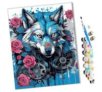 WMZPOY Paint by Numbers Blue Wolf and Rose,Steampunk Style (5) for Adults and Kids DIY Oil Painting Gift Kits Pre-Printed Canvas Art Home Decoration 16x20 inch Frameless