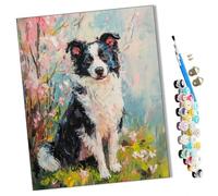WMZPOY Paint by Numbers Border Collie in The Flowers 1 Abstract for Adults and Kids DIY Oil Painting Gift Kits Pre-Printed Canvas Art Home Decoration 16x20 inch Frameless