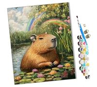 WMZPOY Paint by Numbers Capybara and Rainbow for Adults and Kids DIY Oil Painting Gift Kits Pre-Printed Canvas Art Home Decoration 16x20 inch Frameless