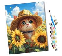 WMZPOY Paint by Numbers Cat Farmer in The Sunflower Field for Adults and Kids DIY Oil Painting Gift Kits Pre-Printed Canvas Art Home Decoration 16x20 inch Frameless